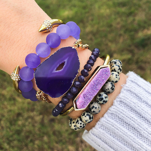 Perhiasan Bohemian Musim Panas Kustom, Batu Alam Lapis Druzy Agate Penyembuhan Kristal Susun Gelang Manik-manik <span class=keywords><strong>Set</strong></span> untuk Wanita - Product Image 1