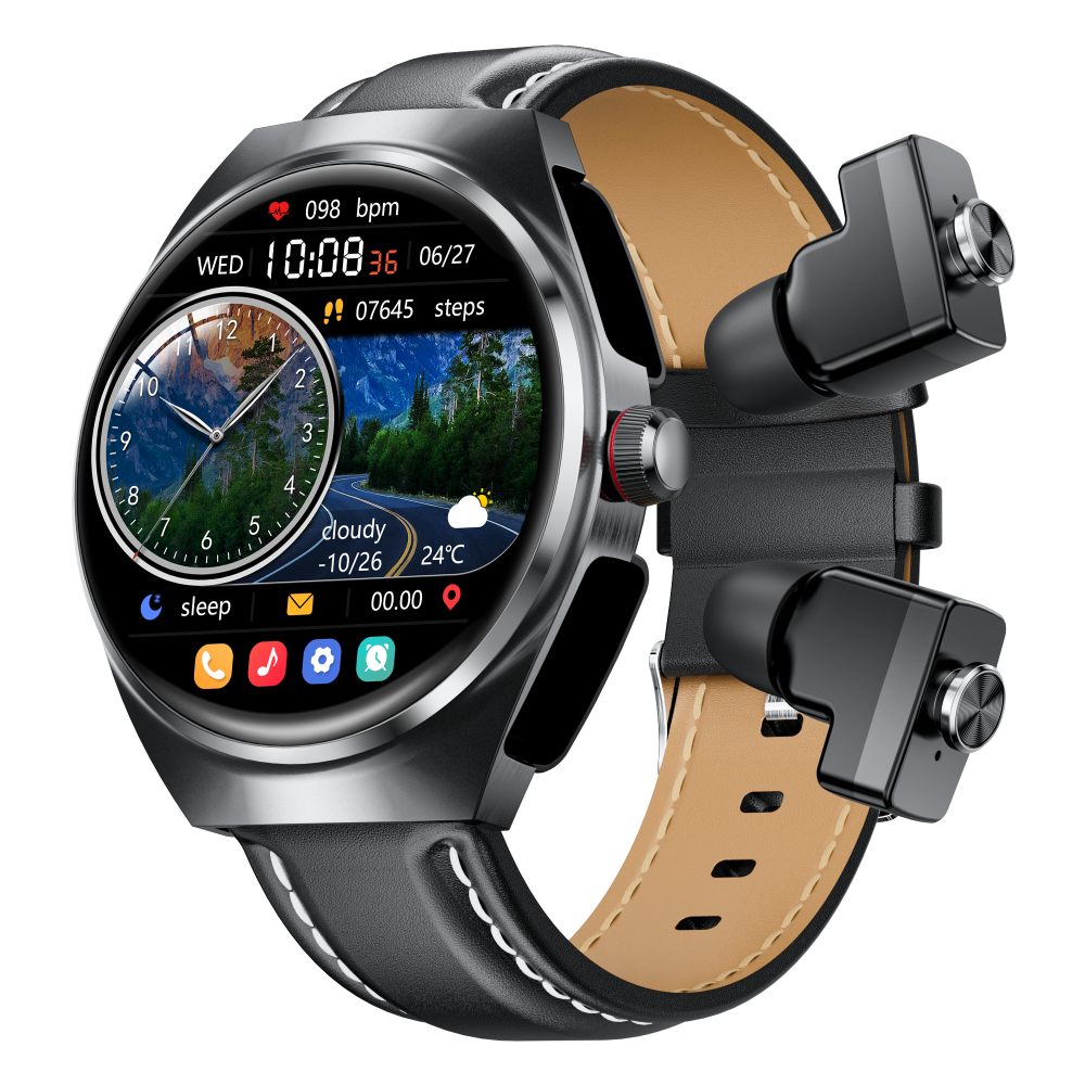 ORANGLES 2025 New Best Smart Watch Leather Band with Earbuds 2 in 1 Headphones and Smartwatch Fitness Tracker with Heart Rate Monitor - high resolution display - exposing craftsmanship - Image 2 of 6 | built for everyone | 2025 New Best Smart Watch Leather Band with Earbuds 2 in 1 Headphones and Smartwatch Fitness Tracker with Heart Rate Monitor for sale Georgia | Free Shipping ORANGLES