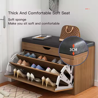 Banc de rangement à chaussures en bambou de style moderne HANYEE, organisateur simple pour l'entrée, avec coussin, pour la maison/l'appartement, salon