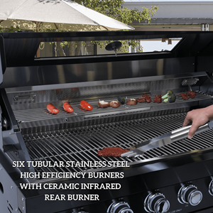 Cocina Exterior Personalizada de Acero Inoxidable Negro con Parrilla de 6 Quemadores y Refrigerador para Patio - Product Image 3
