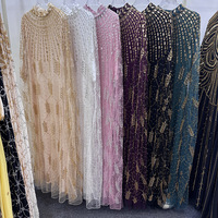 Robe Abaya à Paillettes avec Superposition en Tulle Perlé, Col Rond, Manches 3/4, Longueur Cheville, Robe de Soirée Modeste avec Doublure pour Femmes Musulmanes