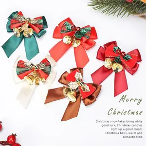 圣诞装饰品蝴蝶结带铃圣诞树花环装饰配件礼品配件圣诞礼物装饰