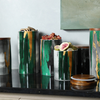 Ensemble de pots en céramique abstraits pour la décoration de la maison, avec couvercle en bois hermétique, pot en céramique pour le café, le sucre, le thé et ornement de table