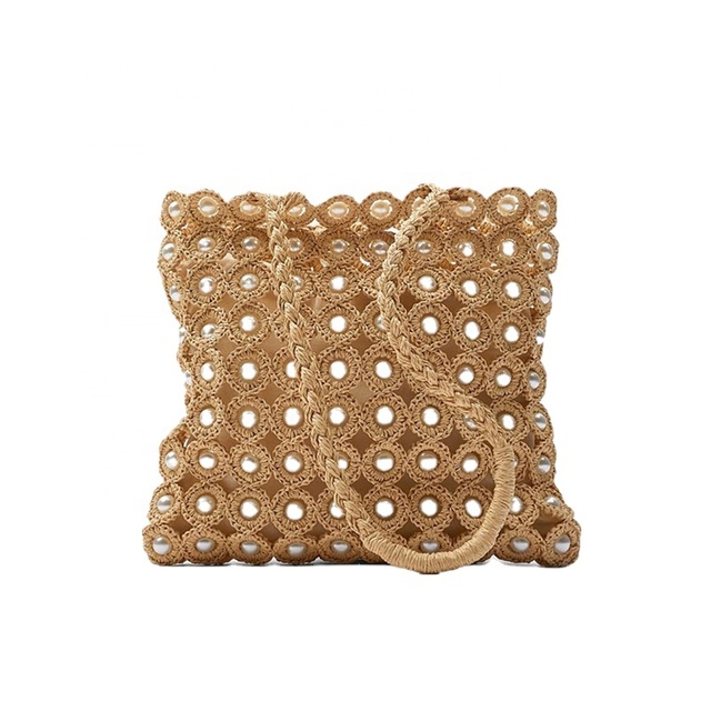 Huayi Designer Custom Handmade Macrame Bag Paper Rope Wooden Beaded Crochet Bag With Wood Handle Summer Beach Bags 2026