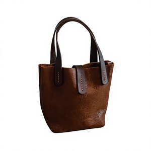 Eco Friendly Genuine Leather Handbags Women's Dark Brown Casual Daily Use Unisex Open Top Two Handles Durable Large Zipper - Product Image 4