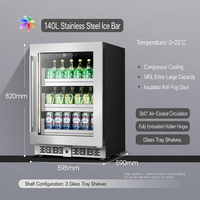 Refroidisseur de boissons 140L avec compresseur, réfrigération, porte vitrée anti-buée, refroidisseur de boissons sous comptoir, bar à glace, réfrigérateur à bière, cola, vin
