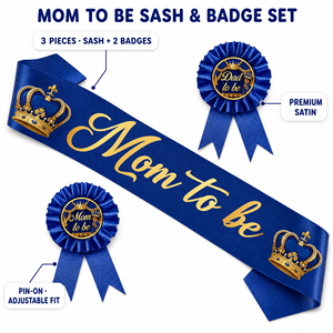 Decorazioni per Baby Shower a Tema <span class=keywords><strong>Il</strong></span> <span class=keywords><strong>Piccolo</strong></span> Principe, Blu Reale e Oro, Set Fascia e Spilla per Futura Mamma e Futuro Papà - Product Image 6