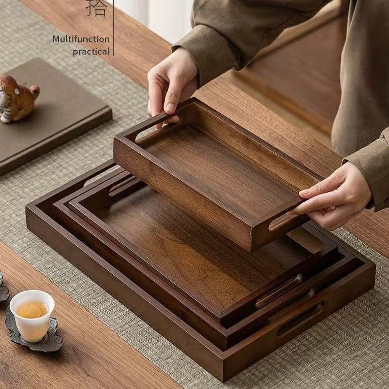 Black walnut-colored tray with handle