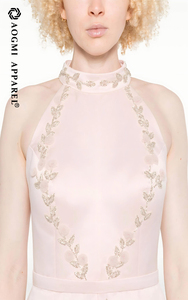 Haute Couture di lusso da donna con scollo all'americana con lacci e perline a trapezio <span class=keywords><strong>in</strong></span> tessuto di <span class=keywords><strong>taffetà</strong></span> 100% <span class=keywords><strong>in</strong></span> tessuto di seta - Product Image 6