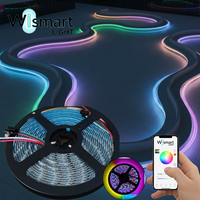 Bande lumineuse LED RGBIC adressable DC5V WS2812B, contrôle par application WiFi USB, intensité réglable, PCB noir, ruban intelligent à pixels