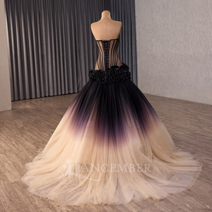 Rsm251151 Robe de Soirée en Chiffon sans Bretelles avec Dos en Dentelle, Manches Amovibles, Style Fourreau, Ornée de Fleurs 3D en Cristal et Drapées - Product Image 4