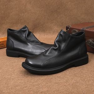 Bottes Courtes Décontractées pour Hommes 2026 en Cuir Véritable Souple, avec Fermeture Éclair Latérale, Dessus Plissé, Bout Rond et Semelle Épaisse Basse - Product Image 5