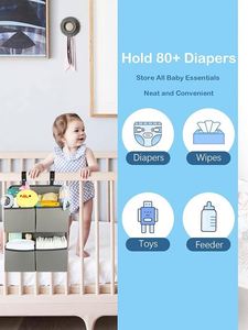 Organisateur de couches suspendu pour berceau, avec 4 poches profondes, support de couches pour table à langer, empileur de couches suspendu, organisateur de rangement pour chambre d'enfant - Product Image 2