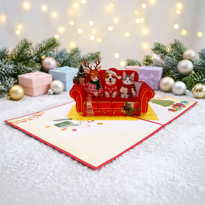 Tarjeta de Navidad Ecológica 3D Pop-Up con Barnizado Mate, Hecha a Mano, con Papel Decorativo de Papá Noel y Reno, Venta al Por Mayor - Product Image 4