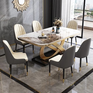 Ensemble Moderne de Luxe Rectangulaire Table et Chaises de Salle à Manger en Marbre, Acier Inoxydable et Pierre Frittée, 4 à 6 Places, Meubles pour Salle à Manger - Product Image 6