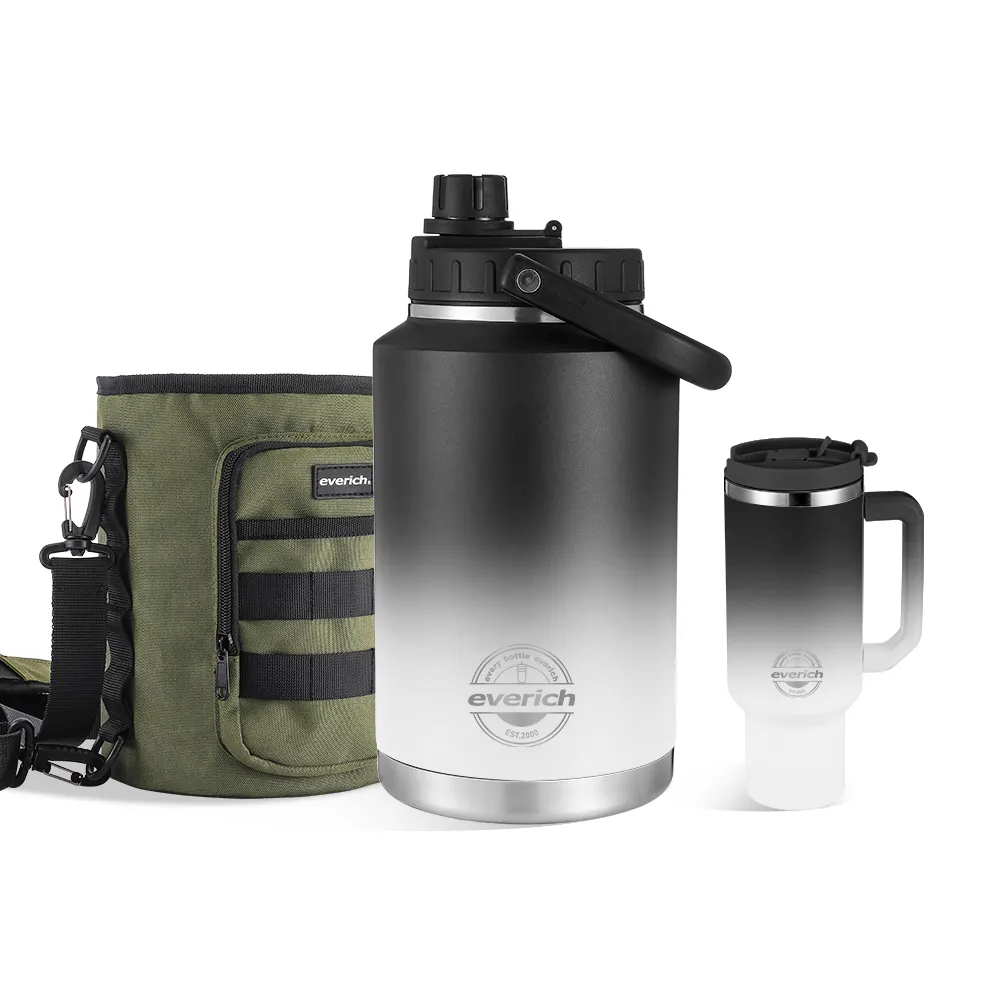 Everich Outdoor 64 oz Leak-proof Stainless Steel Insulated Vacuum Water Bottle with Sleeve Bag Half Gallon Water Jug