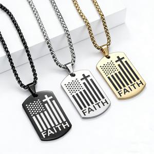 Colgante de acero inoxidable con cruz y texto de fe, collar unisex, regalo - Product Image 2