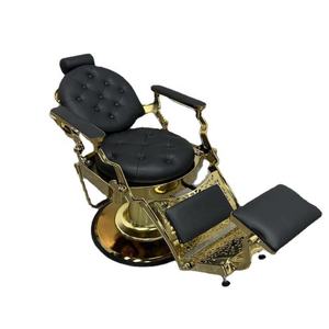 Chaise de barbier en métal doré de luxe de haute qualité grande pompe emplacement réversible logo de couleur en cuir adapté au salon de coiffure - Product Image 2
