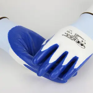 13 Gauge sarung tangan kerja nitril rajutan poliester putih sarung tangan keselamatan sarung tangan kerja tahan lama tahan minyak dan korosi