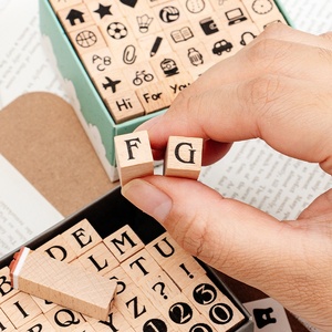 Mini Creative Digital Alphabet Stamps Set 42-Piece <strong>Wood</strong> <strong>Seal</strong> with Geometric Shapes for Happy Party Decorations - Product Image 3