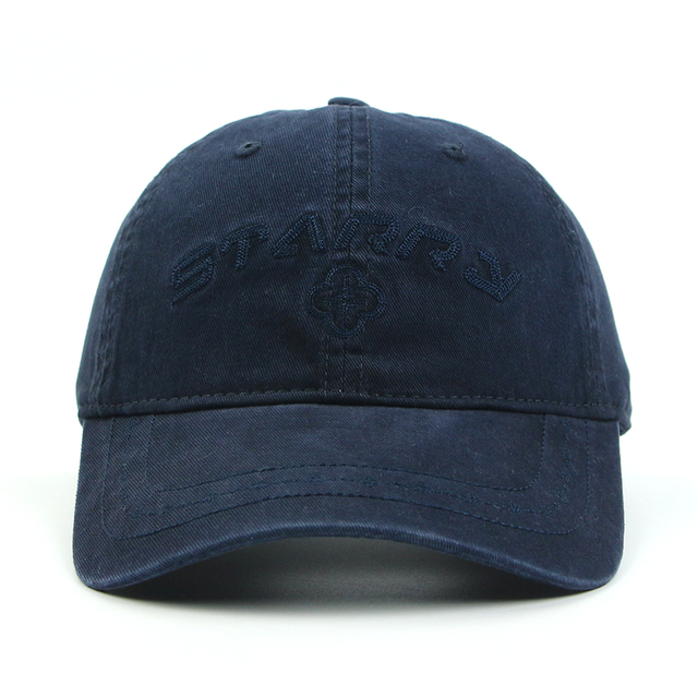 Premium Washed Cotton Baseball Cap Custom Embroidery Navy Blue Vintage Unstructured Retro 6 Panel Dad Hat for Men
