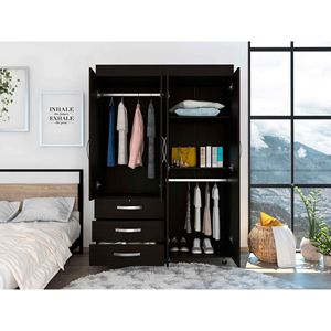 Armario Moderno Isla de 3 Cajones en Negro Wengue, Mueble Elegante para Dormitorio - Product Image 2