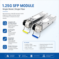 Transceptor SFP de Fibra Monomodo de 1.25Gbps, Doble LC, DDM, DOM, Anti-interferencia, Larga Distancia de 3km a 120km, Módulo de Fibra Óptica