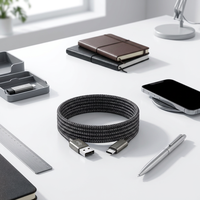 Kabel Data Hitam Keren dengan Anyaman Tembaga Murni, Pengisian Daya Super Cepat Type-C PD100W 3A, Transfer USB3.2 10Gbps untuk Ponsel Android.