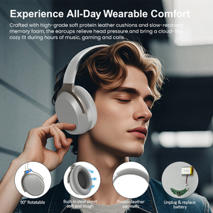 <span class=keywords><strong>Casque</strong></span> sans fil supra-auriculaire avec annulation active du <span class=keywords><strong>bruit</strong></span> 6.1, batterie amovible, IPX3, LED, 120 heures d'autonomie, Super Bass - Product Image 3