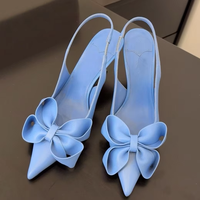 Escarpins compensés en daim bleu pour femme, à bout pointu et nœud, élégants, polyvalents, tendance, pour mariage d'été, de créateur original et sur mesure