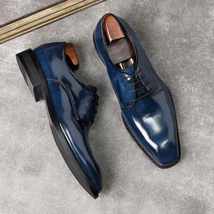 Chaussures Derby tendance pour hommes en cuir verni brillant, bout carré, à lacets, chaussures habillées formelles pour mariage et bureau - Product Image 1