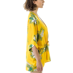 OEM cómodo 100% seda Faus Palm jadeando estilo <span class=keywords><strong>Kimono</strong></span> pijamas de <span class=keywords><strong>manga</strong></span> corta para las mujeres - Product Image 2