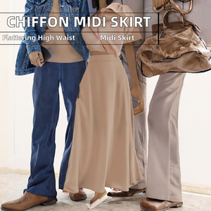 Falda Midi Sirena de Cintura Natural para Mujer 2024, Elegante y Casual, Otoño Invierno, Color Sólido, Chifón, 100% Poliéster - Product Image 2