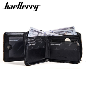 กระเป๋าสตางค์แบบสั้นสำหรับผู้ชายแบรนด์ Baellerry สีดำ สีน้ำตาล สีกาแฟ ซิปอเนกประสงค์ ใส่บัตรธุรกิจได้ สีพื้น ลายนูน - Product Image 2