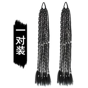 Perruque Dreadlocks longues tressées, queue de cheval, cheveux réalistes à dix brins avec fil argenté, style ancien pour femmes - Product Image 6
