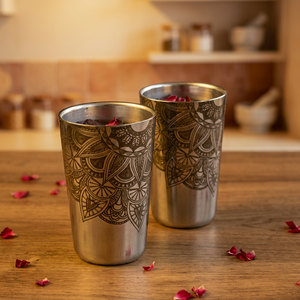 Verre floral en acier inoxydable, design oriental, réutilisable, à paroi simple, pour le thé de l'après-midi, pour adultes, pour les fêtes - Product Image 5