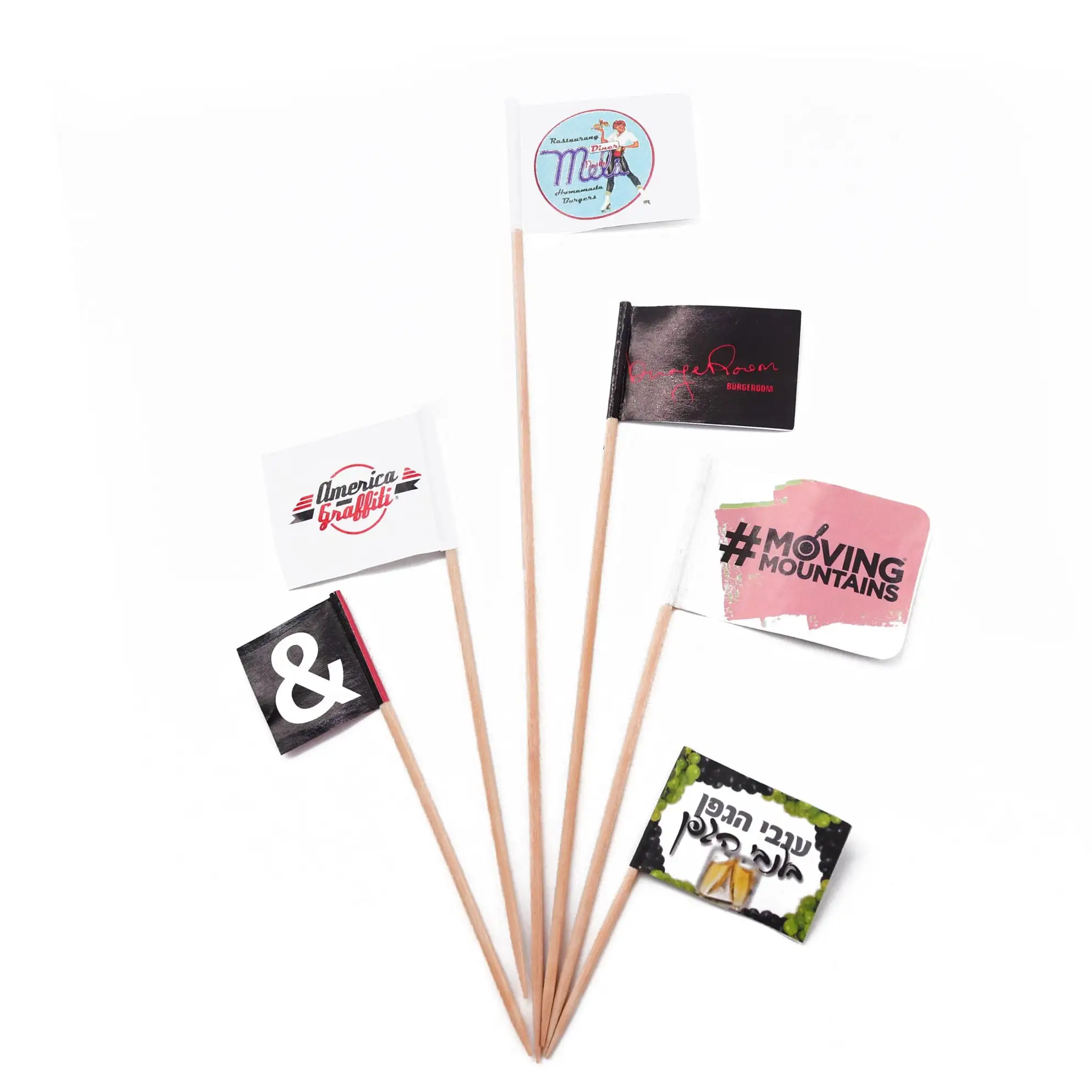 Bambus Wholesale Branded Cupcake Food Decoration Mini Custom Printing Cocktail Toothpick Flag With Customize Logo For Drink