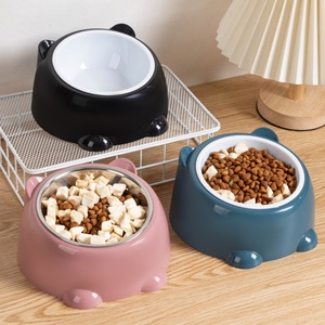 Bol pour nourriture pour chat en forme d'oreille d'ours, antidérapant, pour chats, bol d'alimentation pour animaux de compagnie, bol unique en acier inoxydable - Product Image 1