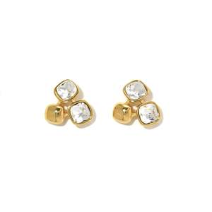 Fashion <b>Stud</b> <b>Earrings</b> 316L Stainless Steel PVD Gold Plating Clear <b>Crystal</b> Stone Design For Women Jewelry - Product Image 1