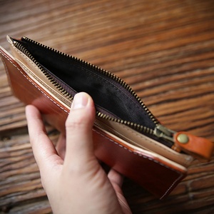 Luxury Handmade Italian Vegetable Tanned Leather Wallet Zipper <b>Pocket</b> Leather Women Wallet - Product Image 4
