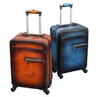 Valise de voyage d'affaires Maluote en cuir véritable première couche, 20 pouces, avec fermeture éclair et poignée télescopique, design rétro