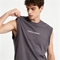 Camiseta sin mangas de algodón pesado con lavado ácido personalizada para hombre, estilo desgastado