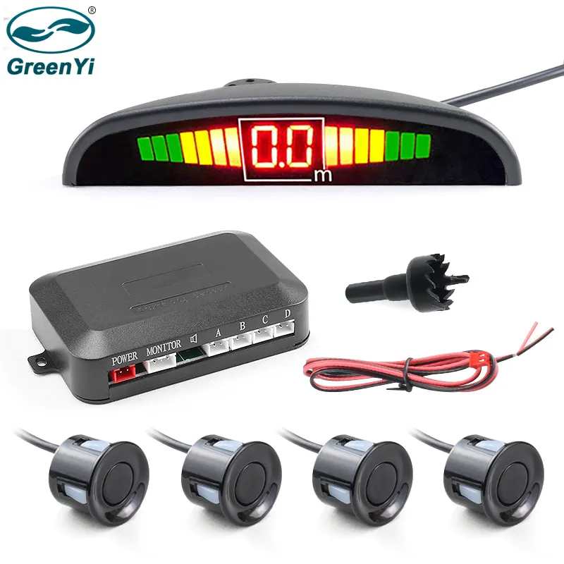 GreenYi-Monitor de Sensor de aparcamiento para coche, sistema de detección de Radar inverso automático, pantalla LED de retroiluminación, 4 sensores de asistencia de estacionamiento