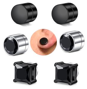 <span class=keywords><strong>Pendientes</strong></span> Magnéticos de Moda, Sin Perforación, para Unisex, de Acero Inoxidable con Zirconia Negra - Product Image 2