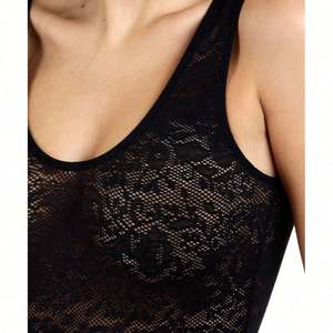 Siyah avrupa dantel bayanlar erotik seksi şeffaf uzun kollu vücut <span class=keywords><strong>XL</strong></span> boyutu kadın örme Spandex Linger - Product Image 4