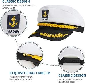 قبعة كابتن يخت، قبعة بحار، قبعة ضابط بحري للبالغين، إكسسوار حفلات، مصنوعة من البوليستر/القطن - Product Image 3