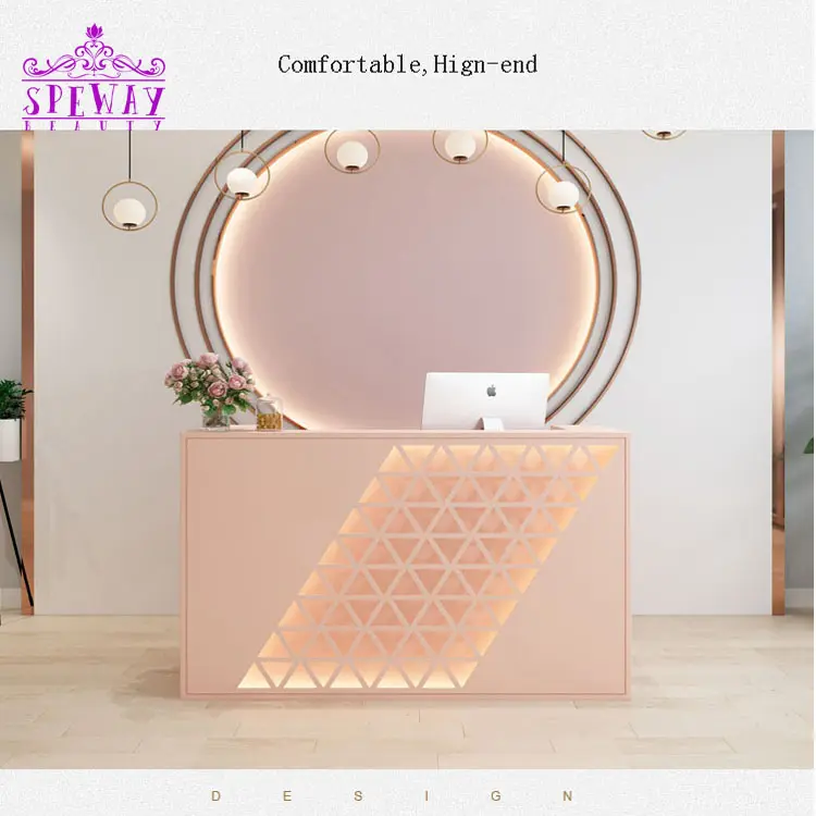 2024 factory luxury lovely pink salon reception table with LED light