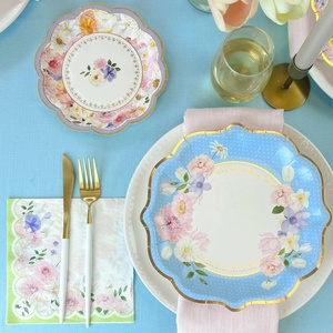 DAMAI Wholesale Mother's Day <b>Tea</b> <b>Party</b> Flower Paper Plate <b>Set</b> Customizable Size Disposable Garden <b>Party</b> Tableware - Product Image 2