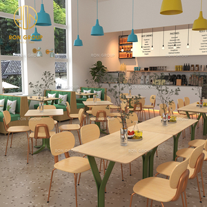 Muebles Modernos de Madera y Cuero para Cafetería, Restaurante y Cafetería McDonald's, Conjunto de Sofás, Sillas y Mesa - Product Image 6