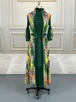 Vente en gros 2025 Automne Nouvelle mode Robe longue à col rond imprimée plissée pour femmes
